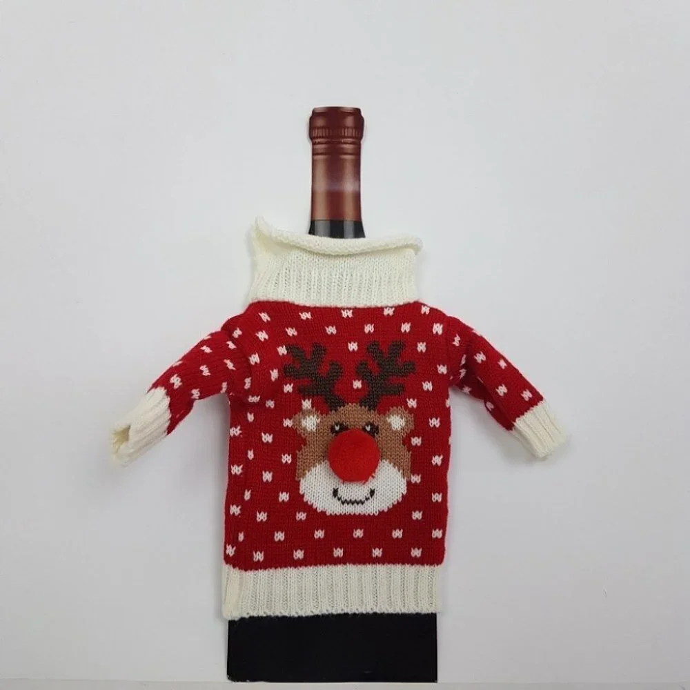 Rudolph Reindeer Knit Sweater Bottle Wrap